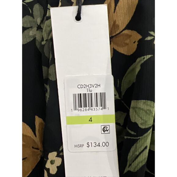 NWT CALVIN KLEIN Chiffon Midi Dress Dark Floral Fairy Grunge Woodland  Size 4 - Picture 9 of 9